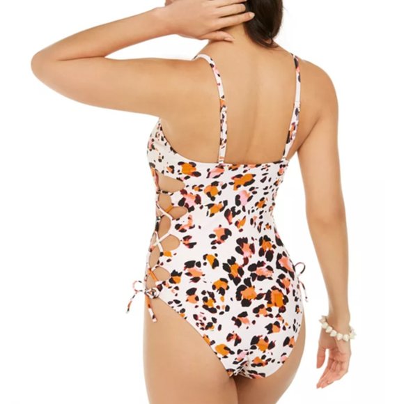 Hula Honey Wild About You Printed Side-Lace One-Piece Swimsuit - Picture 3 of 3